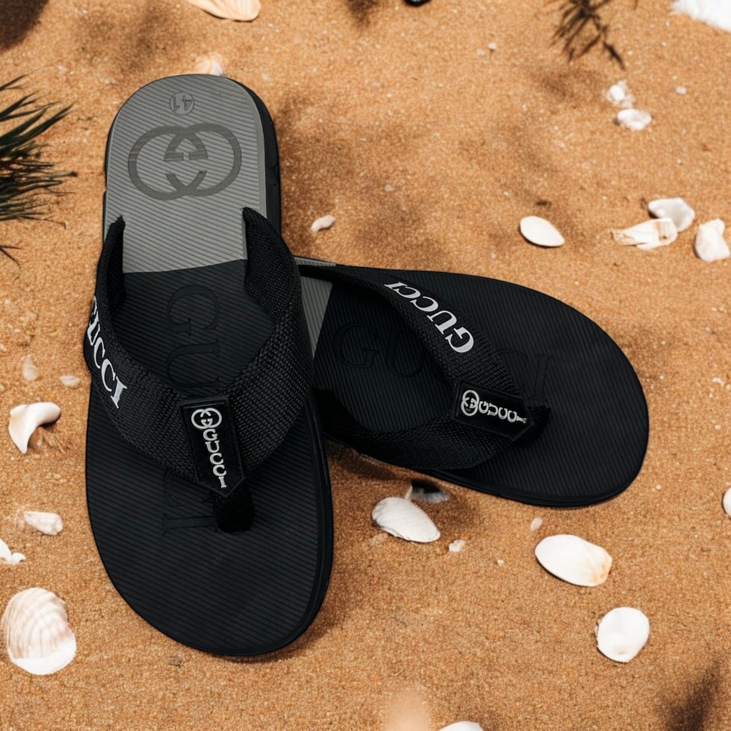 New Gucci  Extra Soft Gray Black Flip Flop Slipper