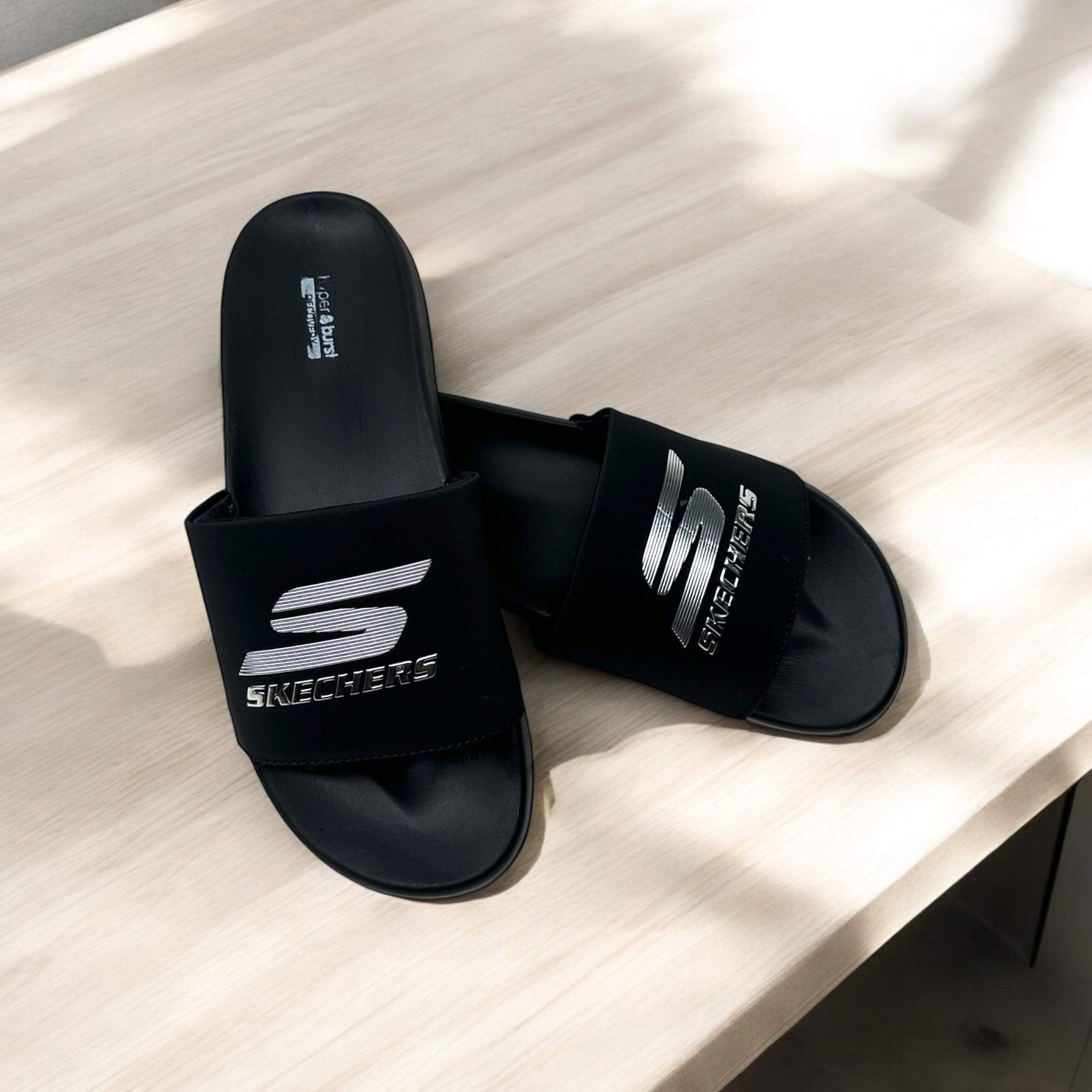 Skechers Black Shine Hyper Burst Memory Foam Slide