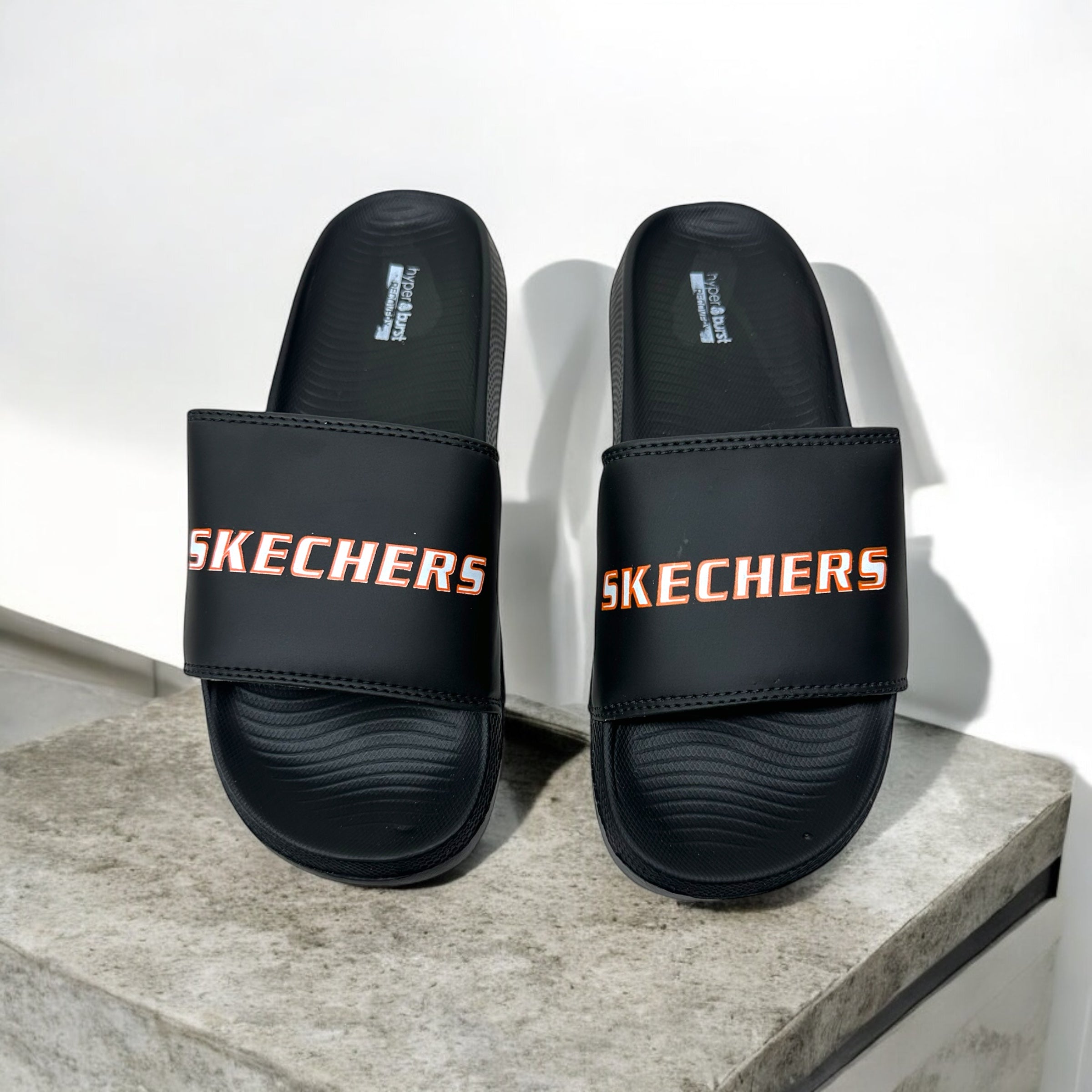 Skechers Black Motif  Hyper Burst Memory Foam Slide