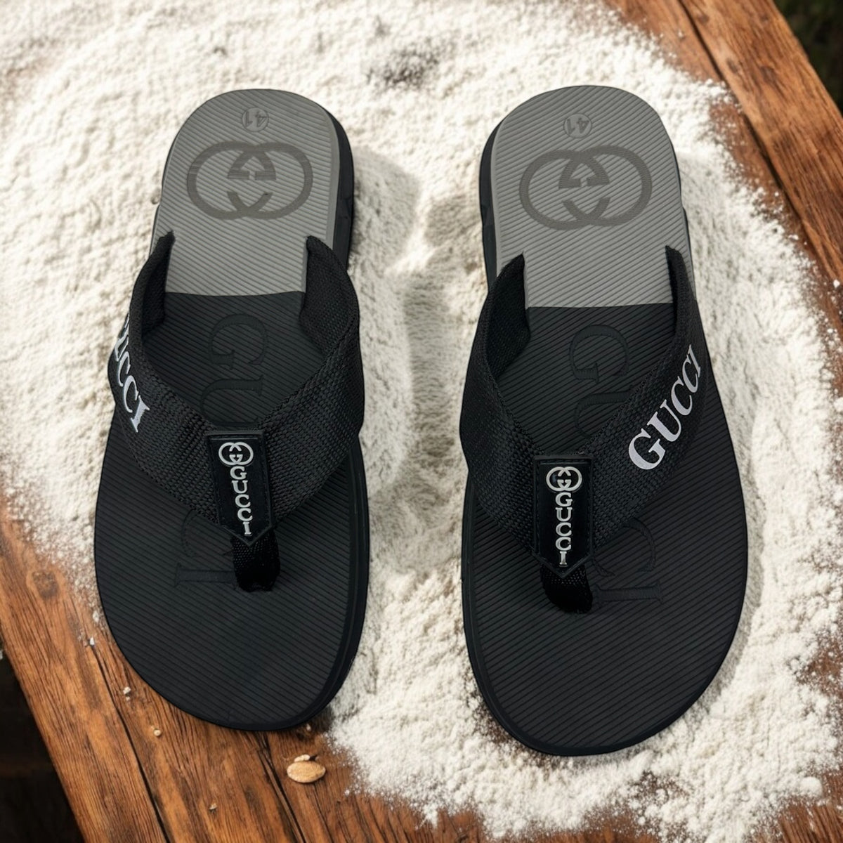 New Gucci  Extra Soft Gray Black Flip Flop Slipper