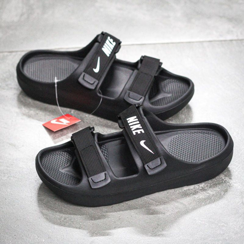 Nike Black Dual Adjustable Strap Comfort Slippers