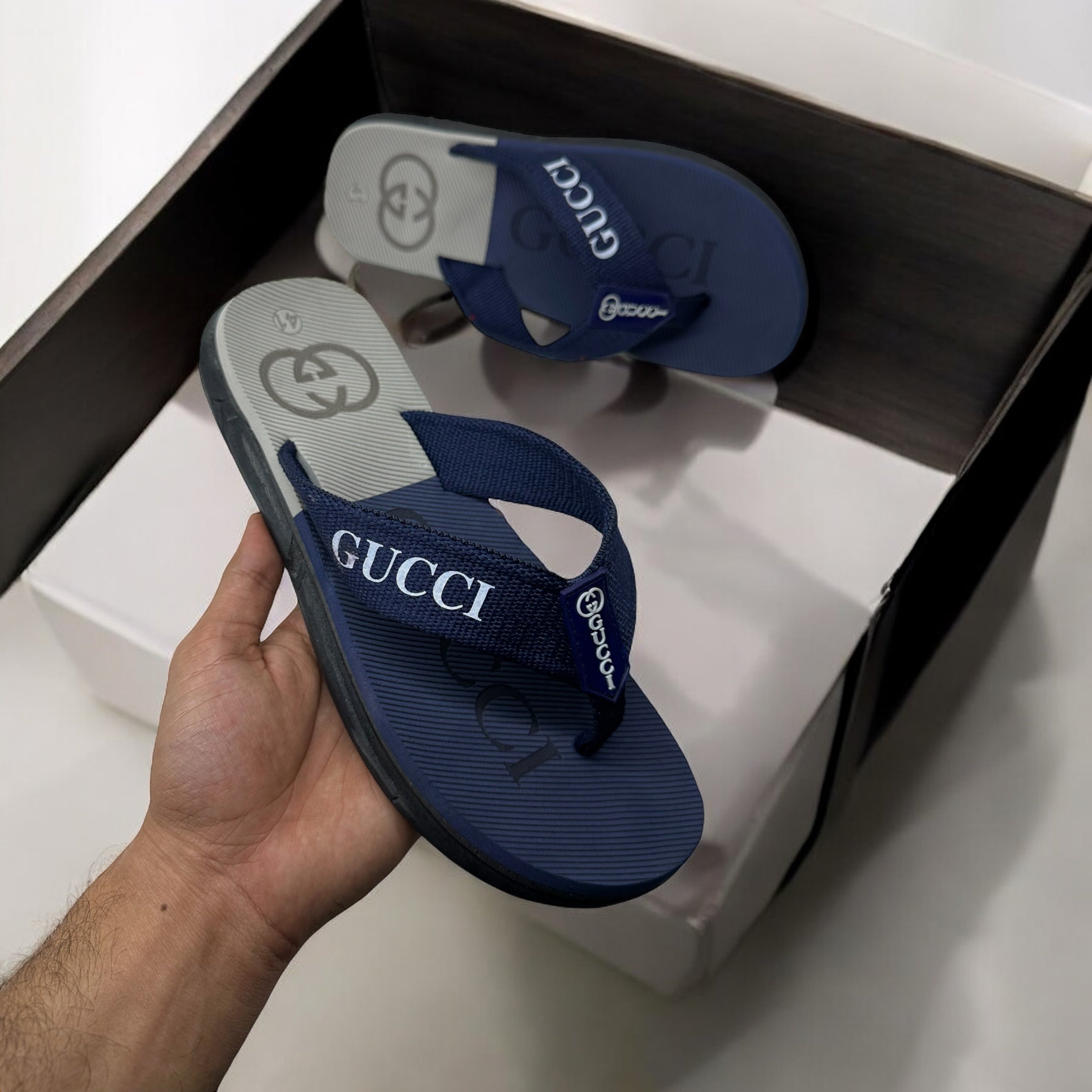 New Gucci  Extra Soft Gray Blue Flip Flop Slipper