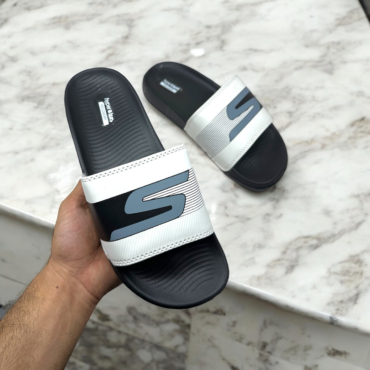 Skechers White&Black Hyper Burst Memory Foam Slide