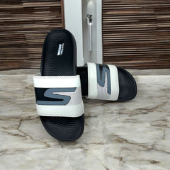 Skechers White&Black Hyper Burst Memory Foam Slide