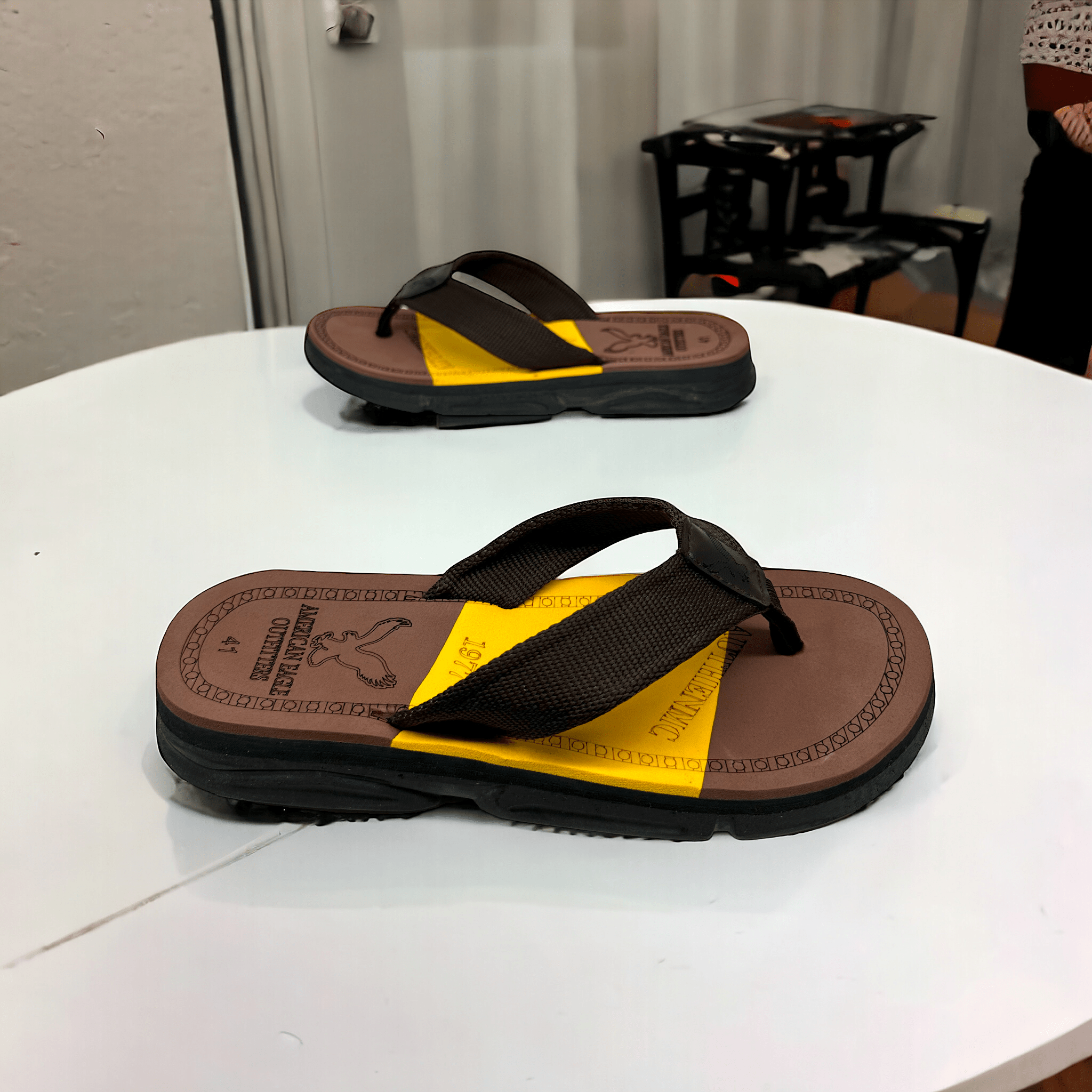 New E-A-G-L-E Extra Soft Brown Yellow Flip Flop Slipper  ES-3600